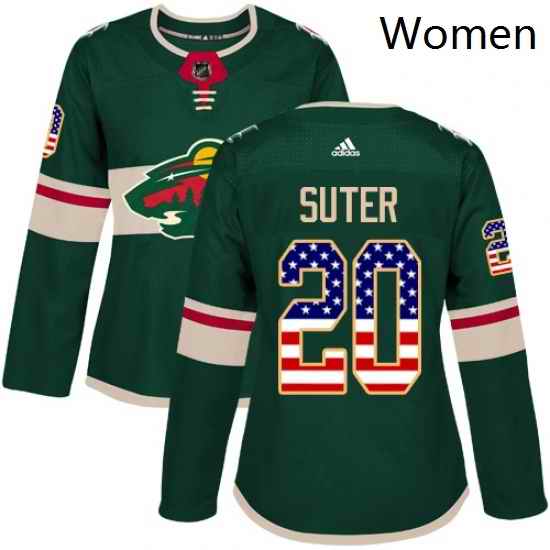 Womens Adidas Minnesota Wild 20 Ryan Suter Authentic Green USA Flag Fashion NHL Jersey